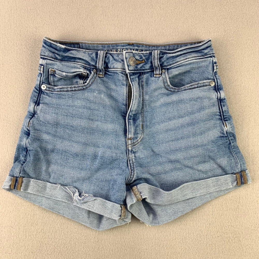 American Eagle Jean Shorts Women 2 Blue Cut Off High Rise Stretch Denim Jorts